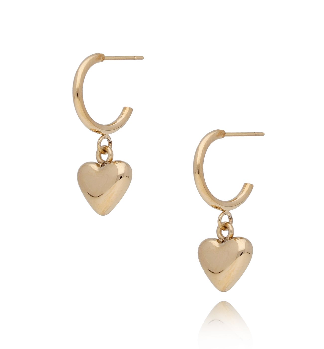 Kolczyki złote z sercem ze stali szlachetnej - By Dziubeka