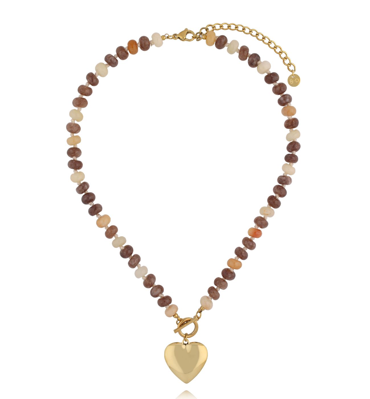 Naszyjnik z kamieni naturalnych w odcieniach beżu i brązu z zawieszką serce - By Dziubeka