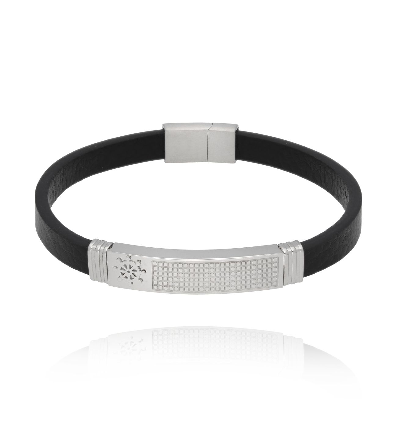 Bransoletka męska skórzana ze sterem Gamal 95 - By Dziubeka