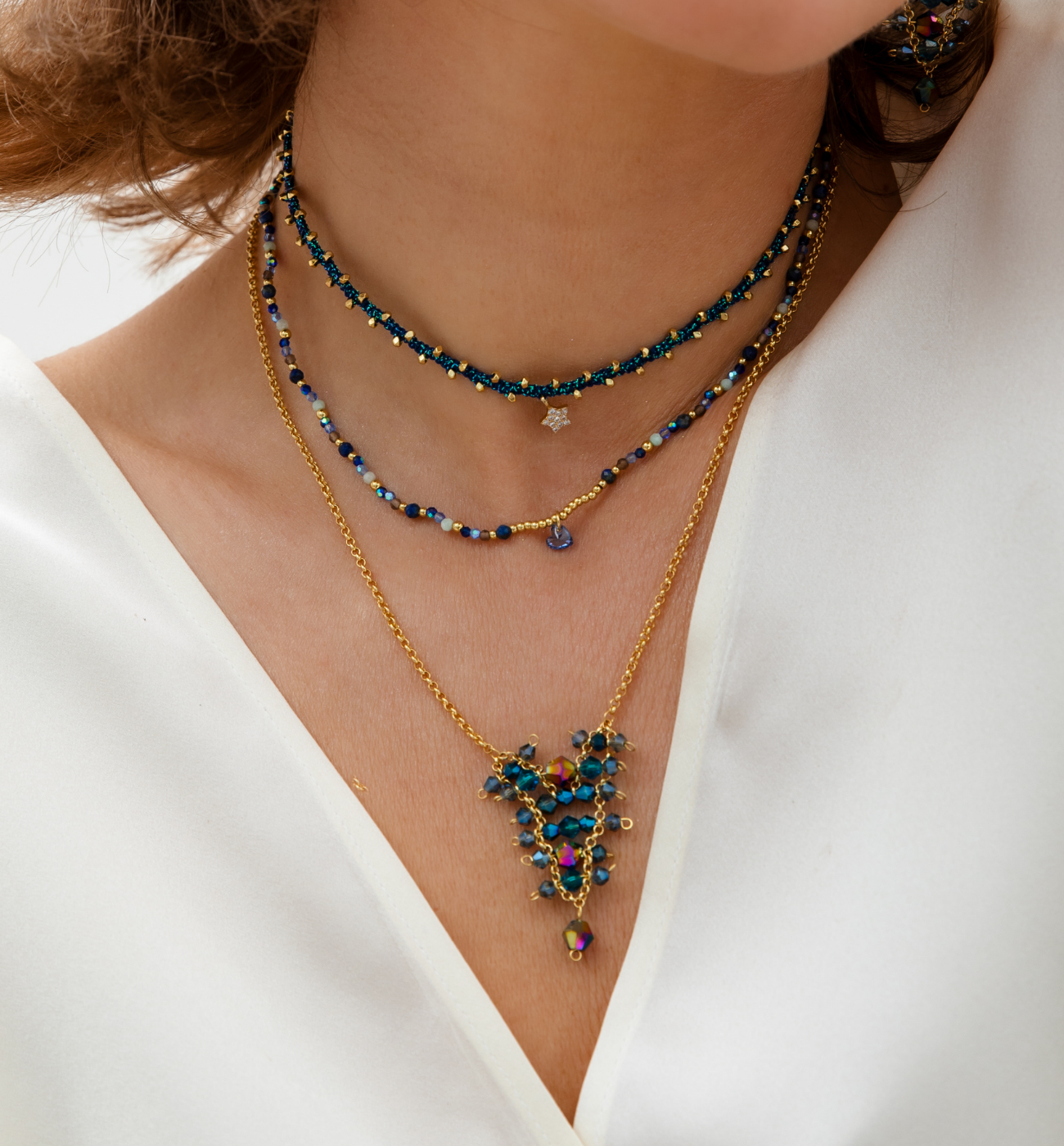 Zestaw zielono niebieskich naszyjników Z0384