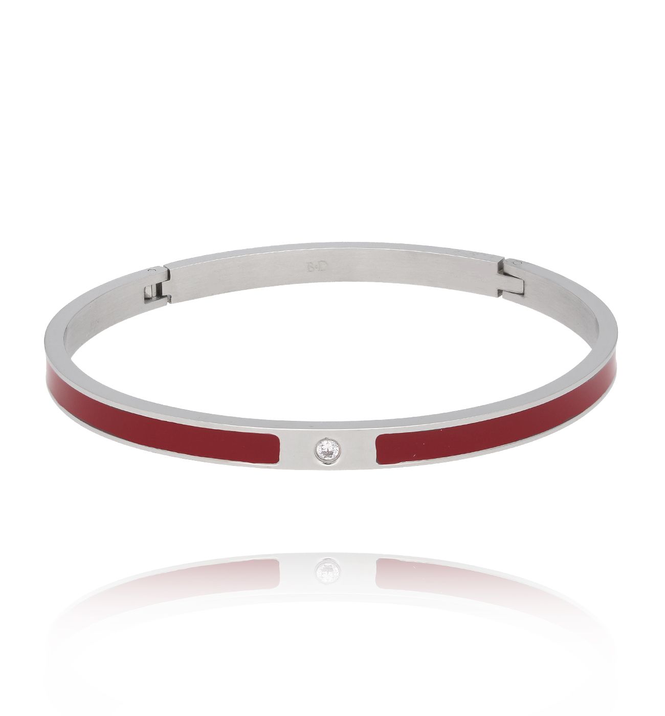 Bransoletka obręcz z bordową emalią srebrna - By Dziubeka
