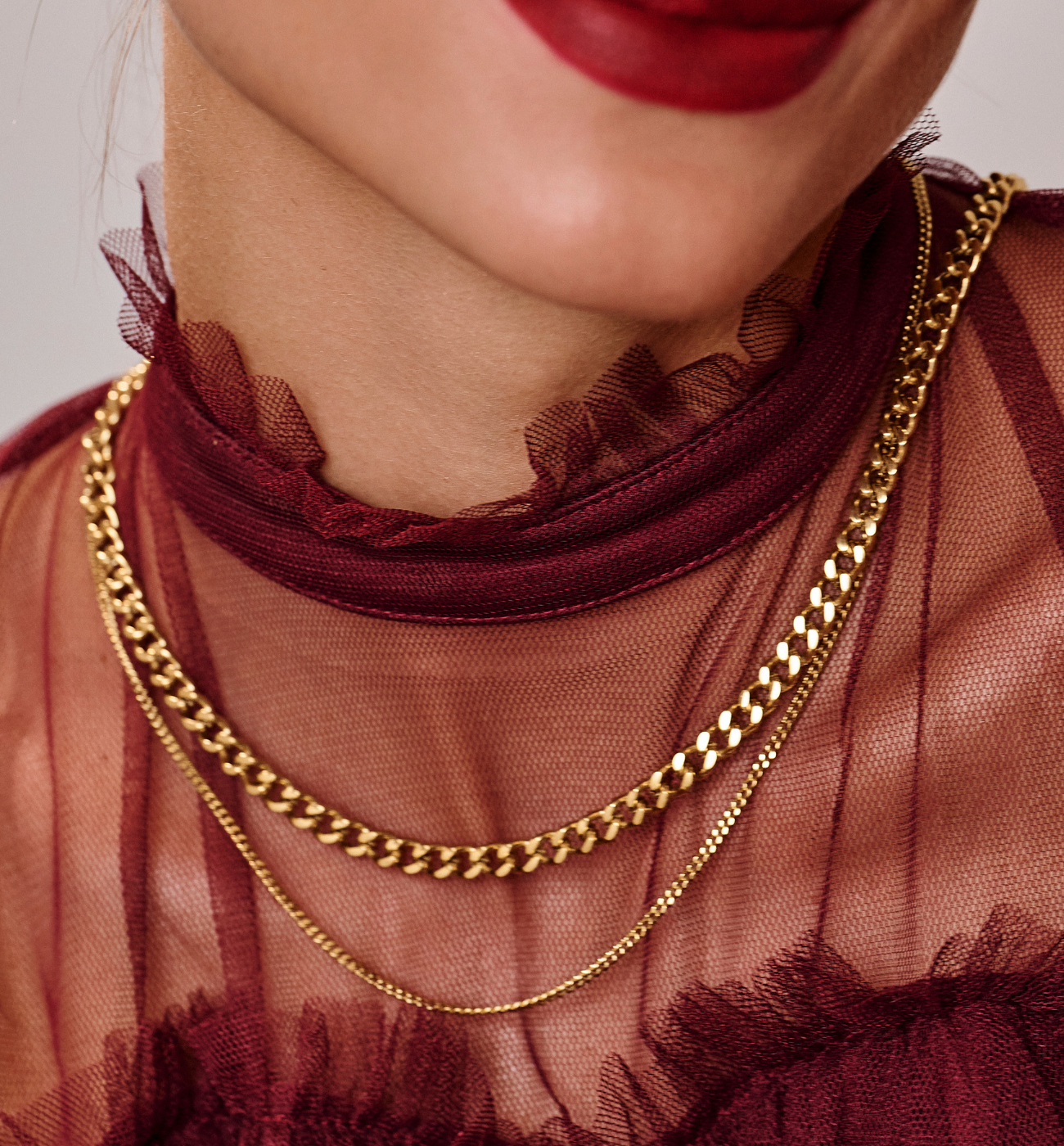 Naszyjnik podwójny złoty – połączenie chain & subtelnego łańcuszka NSY0588 - By Dziubeka