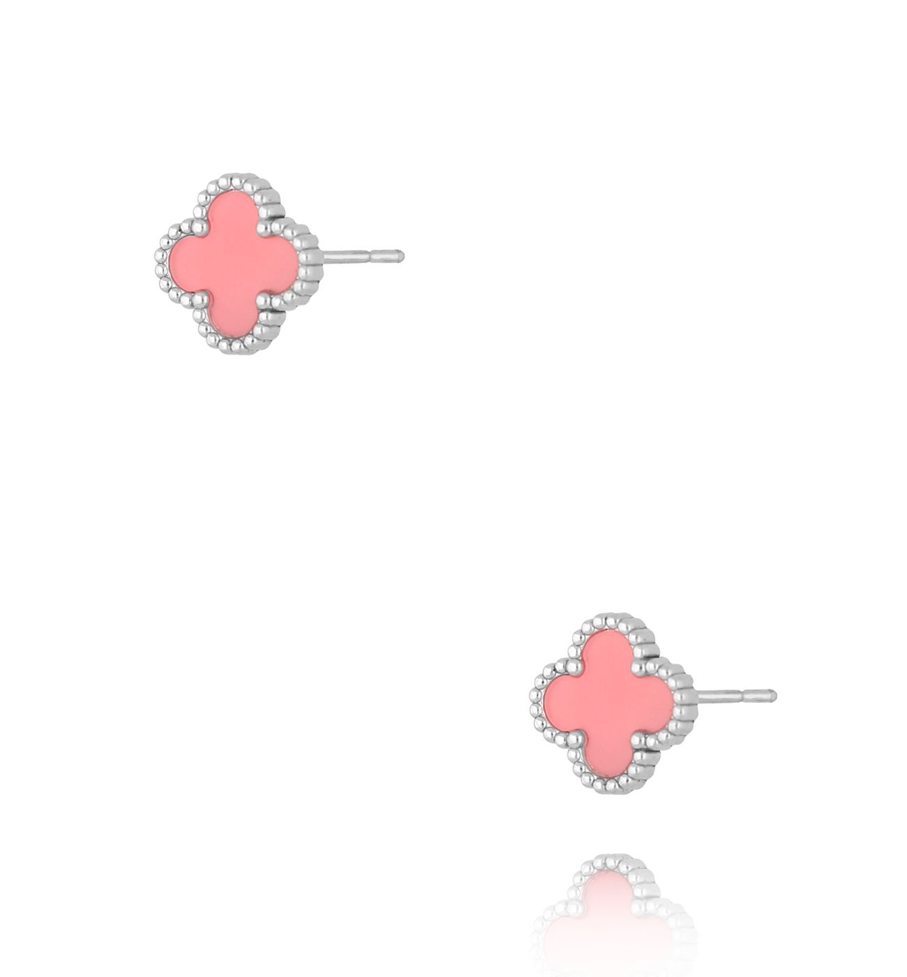 Kolczyki z koniczynką malinowe srebrne Luck in Leaves KSY0185