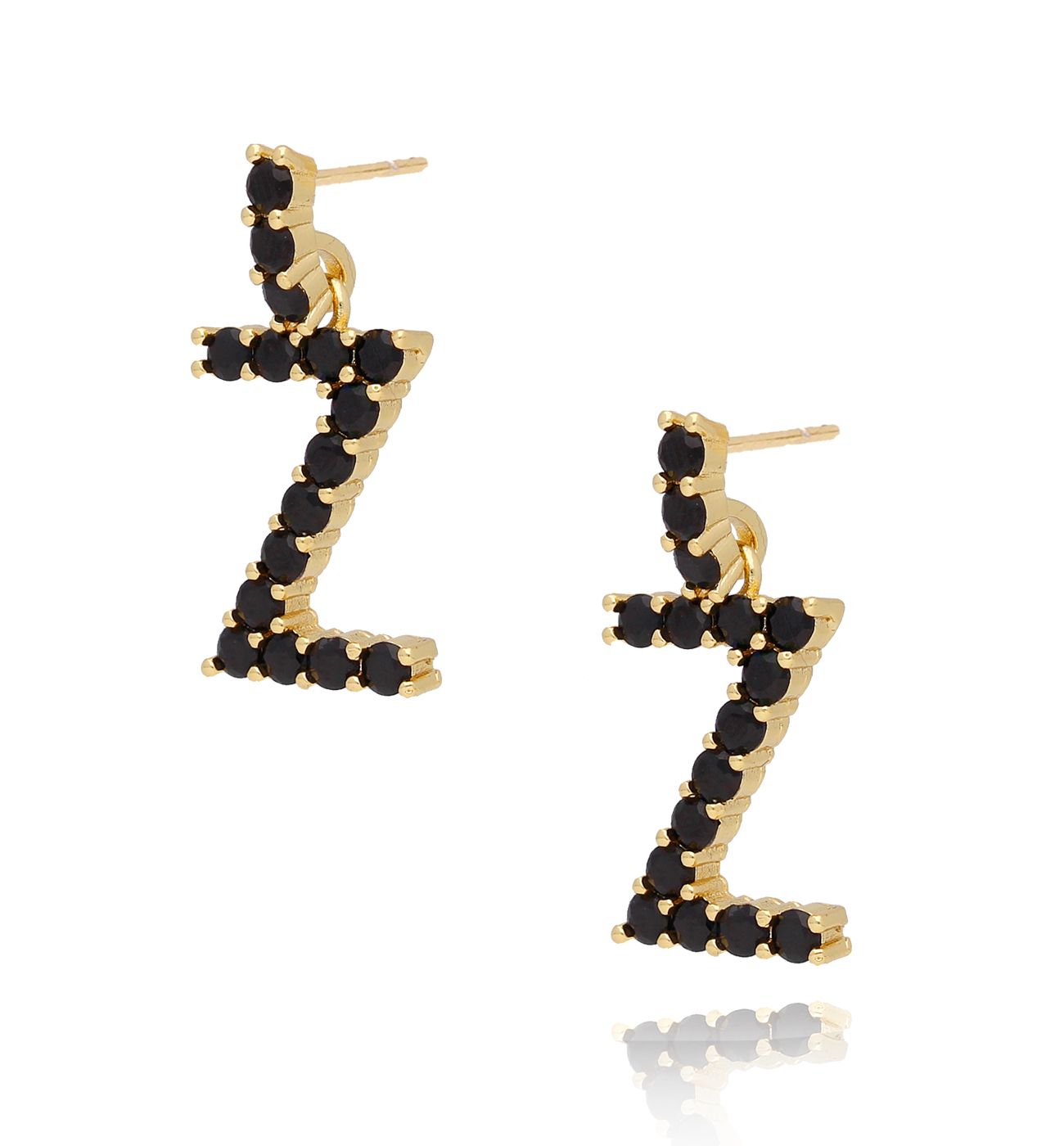 Kolczyki złote z kryształkami literka Z - By Dziubeka