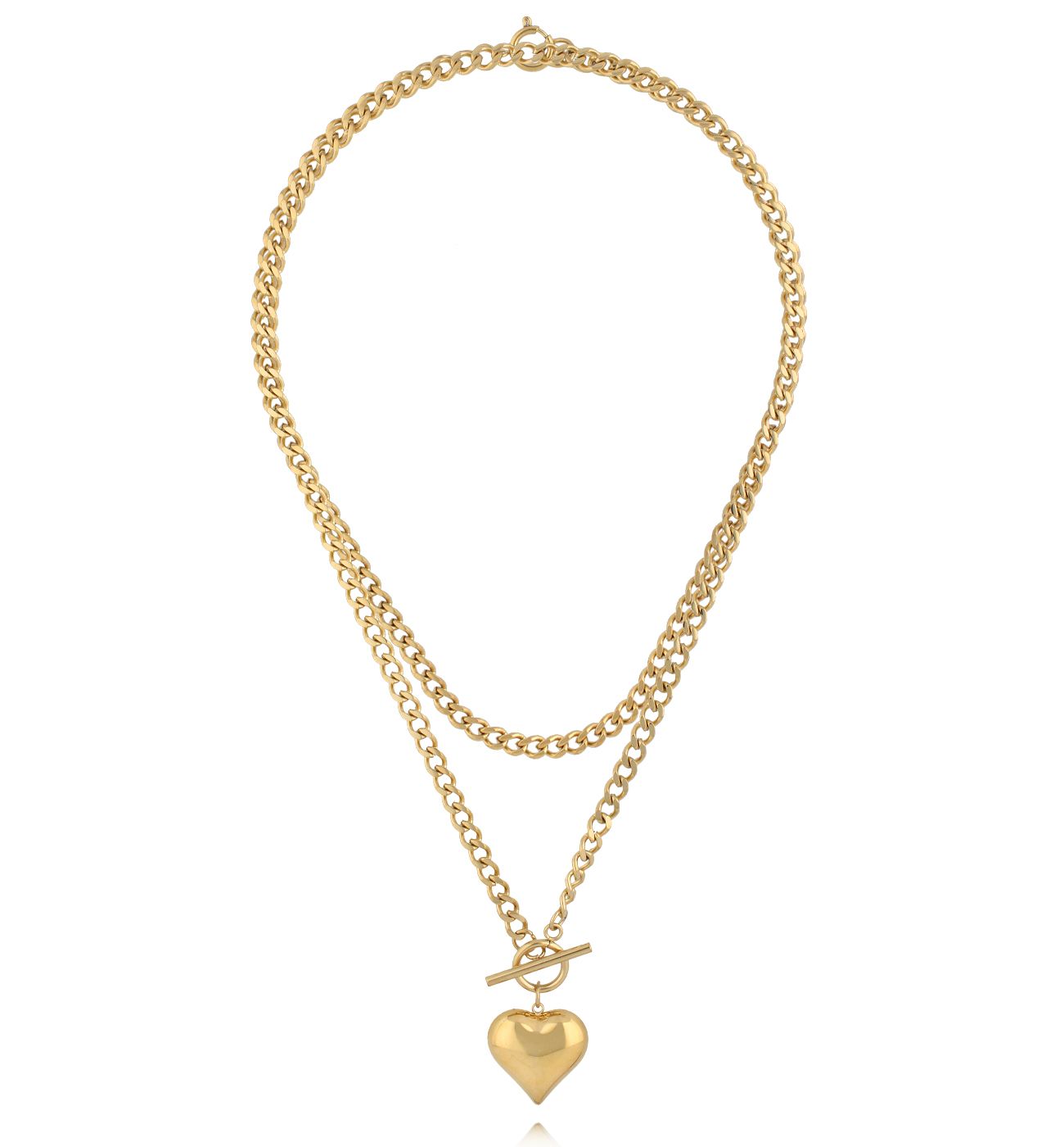 Naszyjnik podwójny z łańcuchem i sercem złoty NSY0589