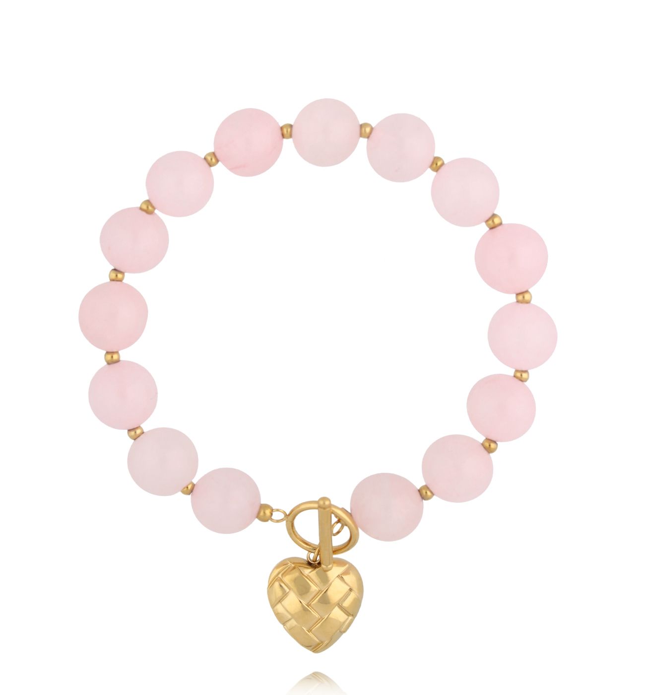 Bransoletka z różowymi jadeitami i sercem - By Dziubeka