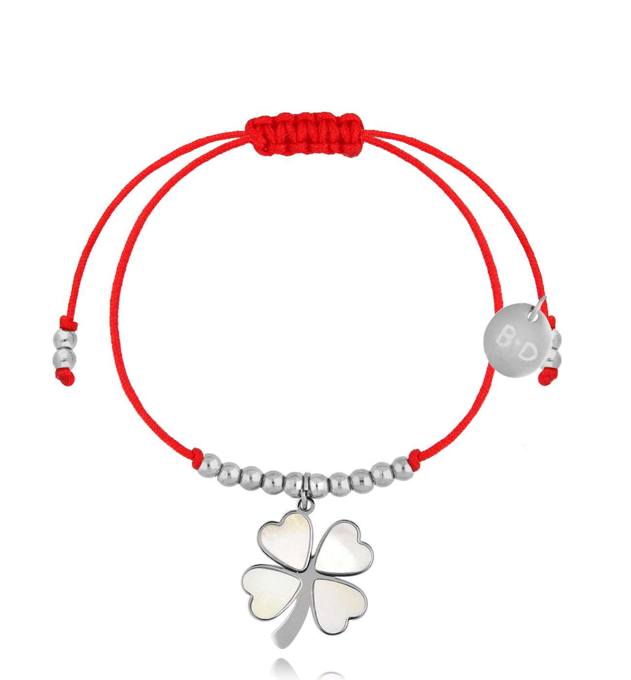 Bransoletka z czerwonym sznurkiem i srebrną koniczynką BGL1003 - By Dziubeka
