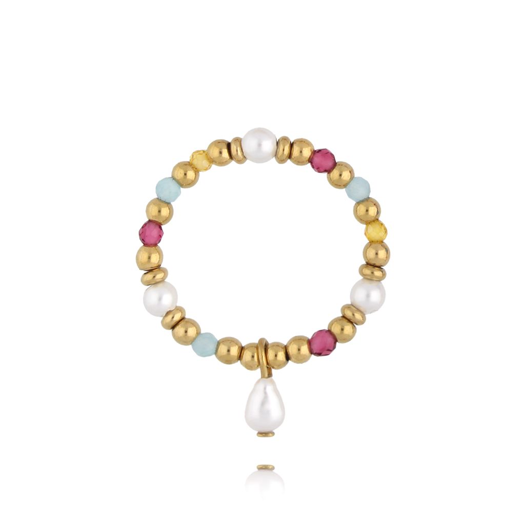 Pierścionek elastyczny kolorowy z perłą PSC0638 - By Dziubeka