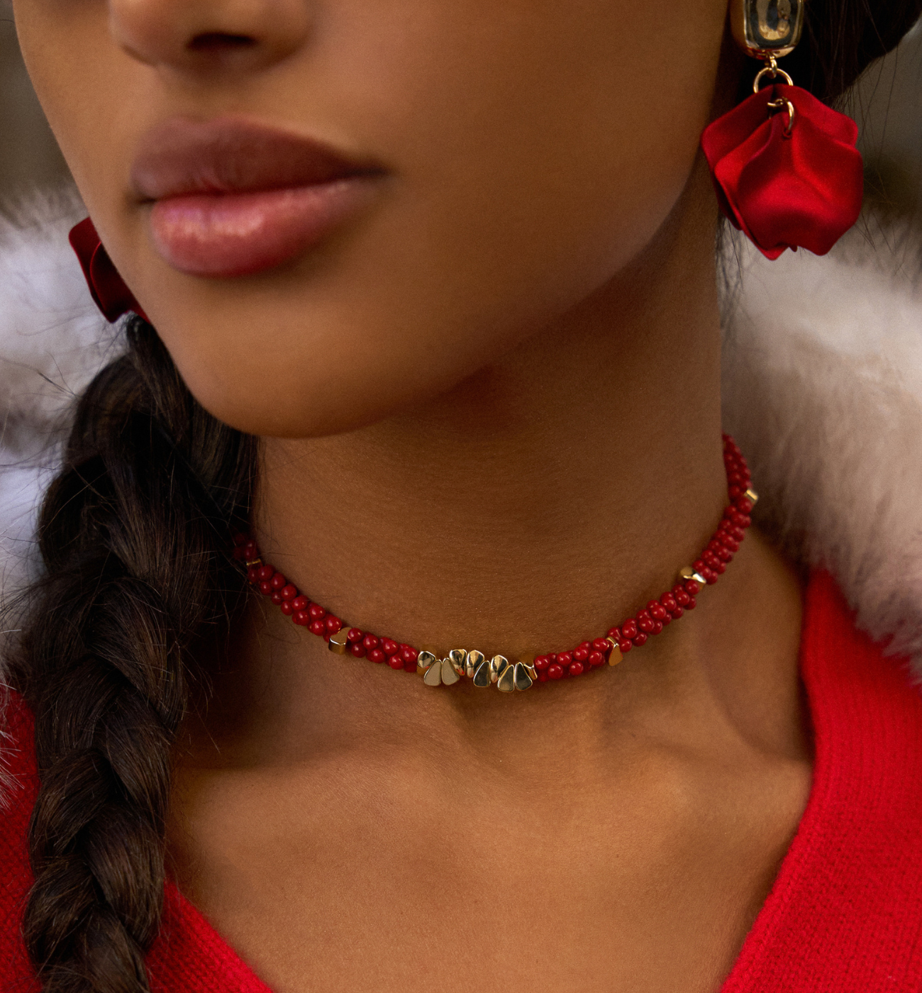 Naszyjnik bordowy z koralem NSC0479