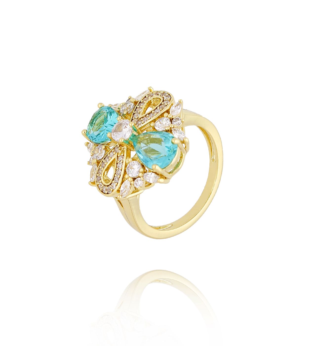 Pierścionek z turkusowymi i transparentnymi cyrkoniami PLU0023 - By Dziubeka