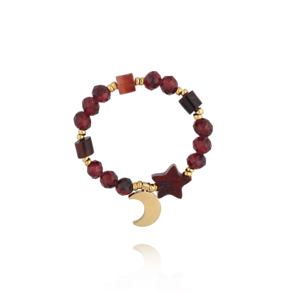 Pierścionek elastyczny bordowy z księżycem PSC0755 - By Dziubeka