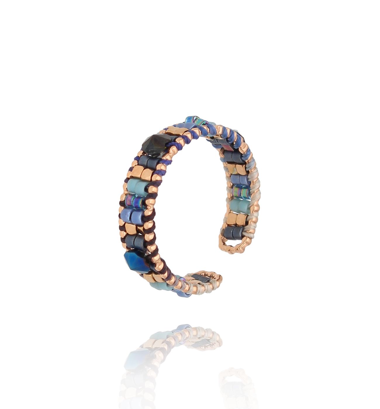 Pierścionek granatowy z koralikami Miyuki Chipilo PSC0554 - By Dziubeka