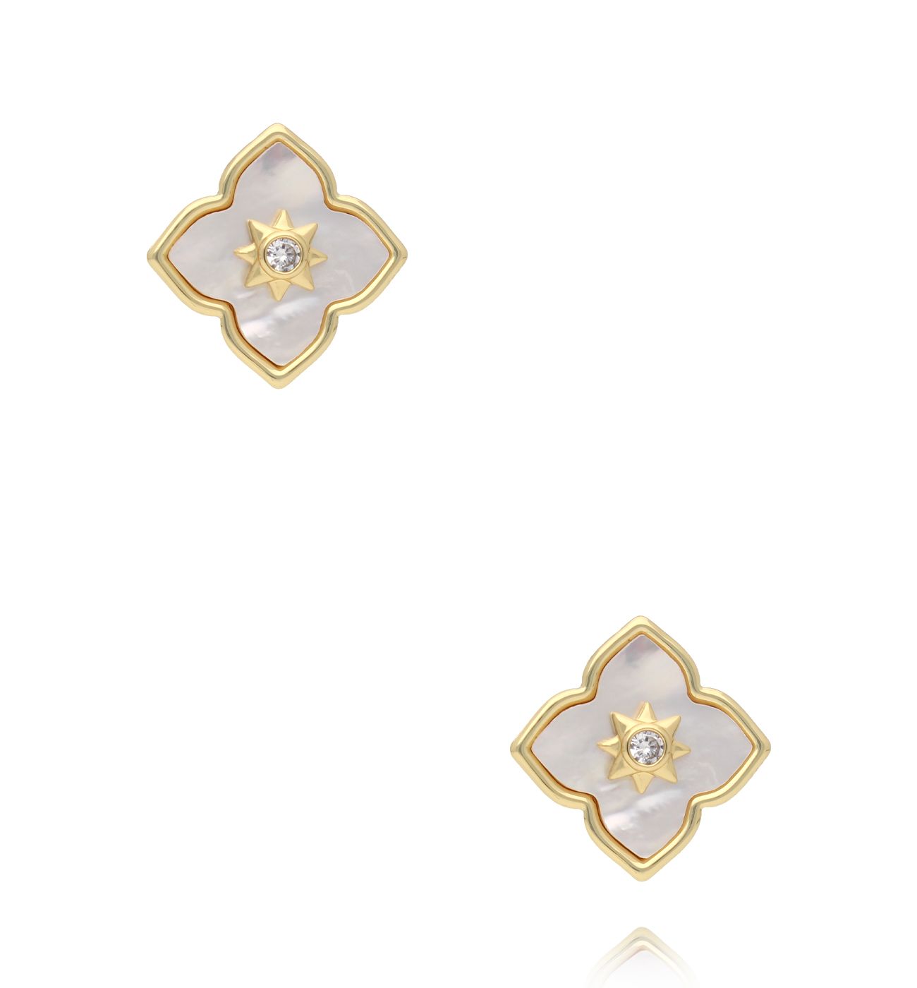 Kolczyki koniczyny z masy perłowej i cyrkonią - By Dziubeka