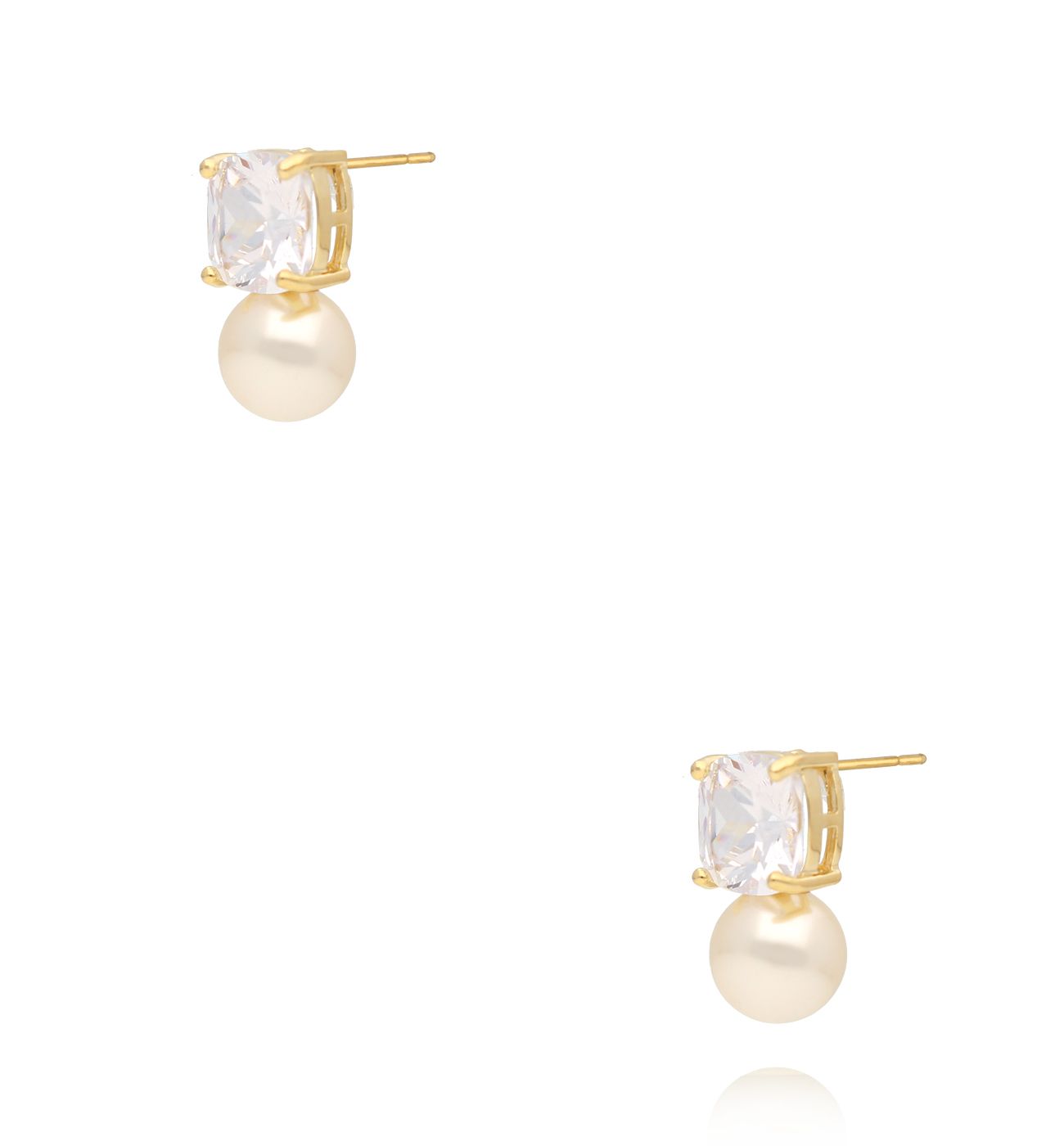Kolczyki złote sztyfty z perłą i cyrkonią KLU0110 - By Dziubeka