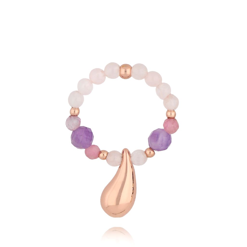 Pierścionek z ametystami i łezką Nature's Tears PSC0602 - By Dziubeka