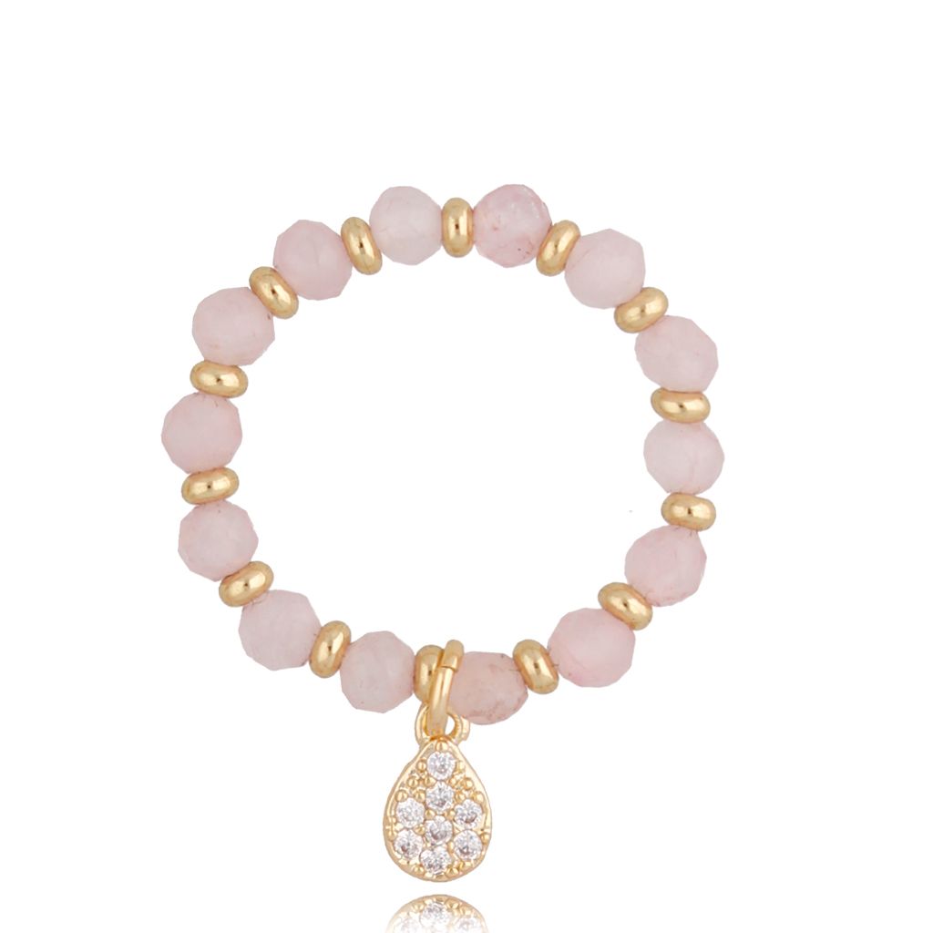 Pierścionek z różowym kwarcem Jayden PSC0288 - By Dziubeka