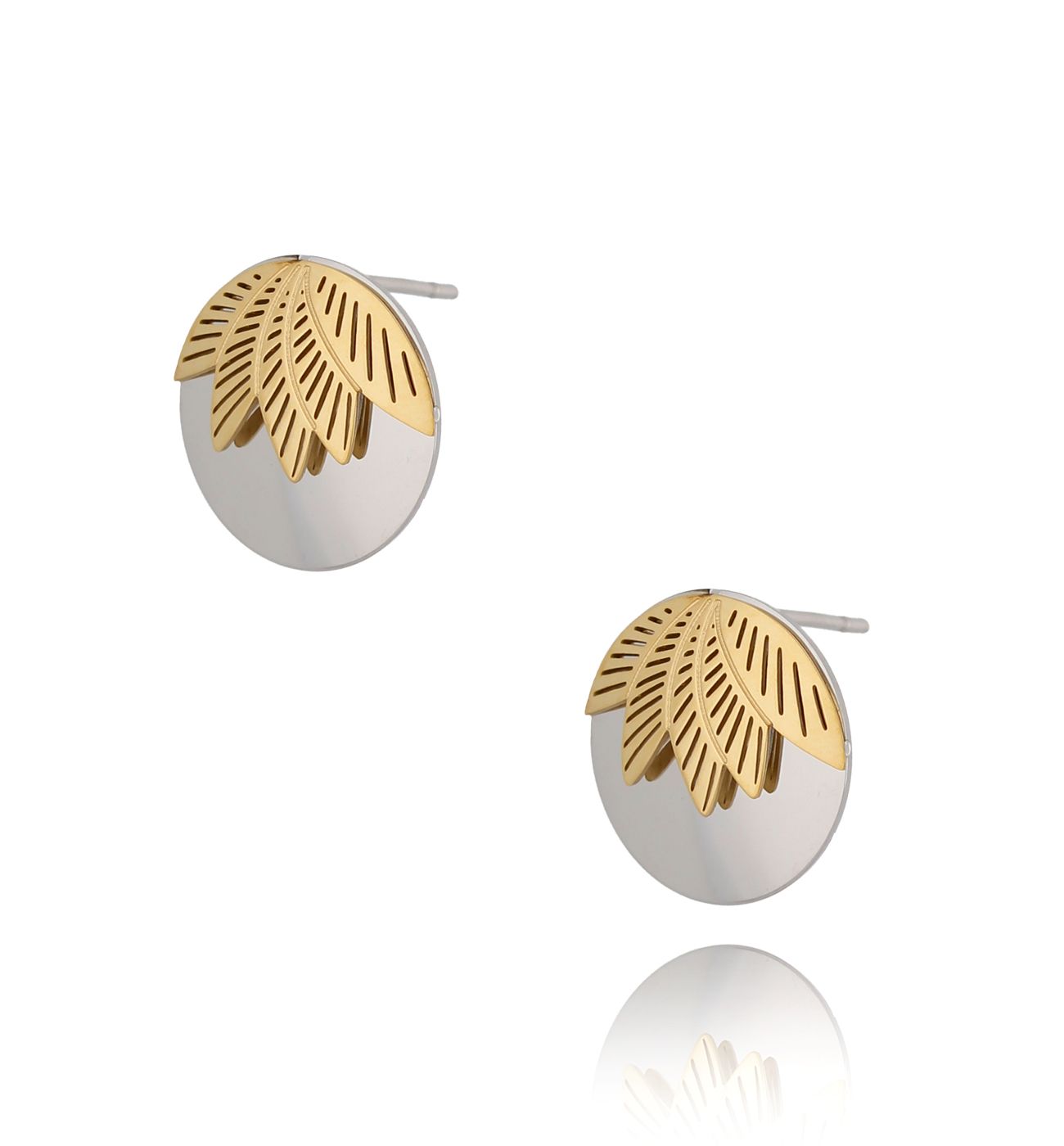 Kolczyki srebrno-złote ze stali szlachetnej Silver&Gold Little Leaf - By Dziubeka