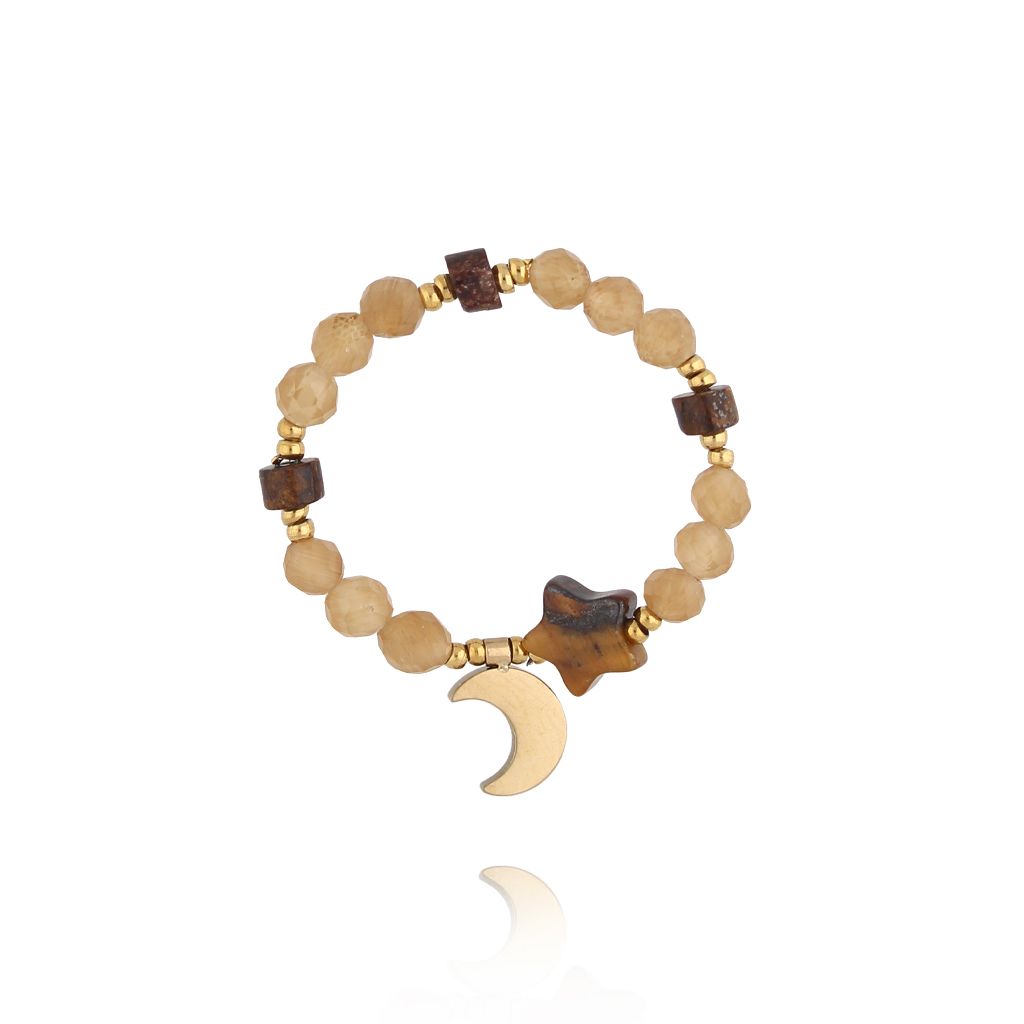 Pierścionek elastyczny beżowy z księżycem PSC0752 - By Dziubeka