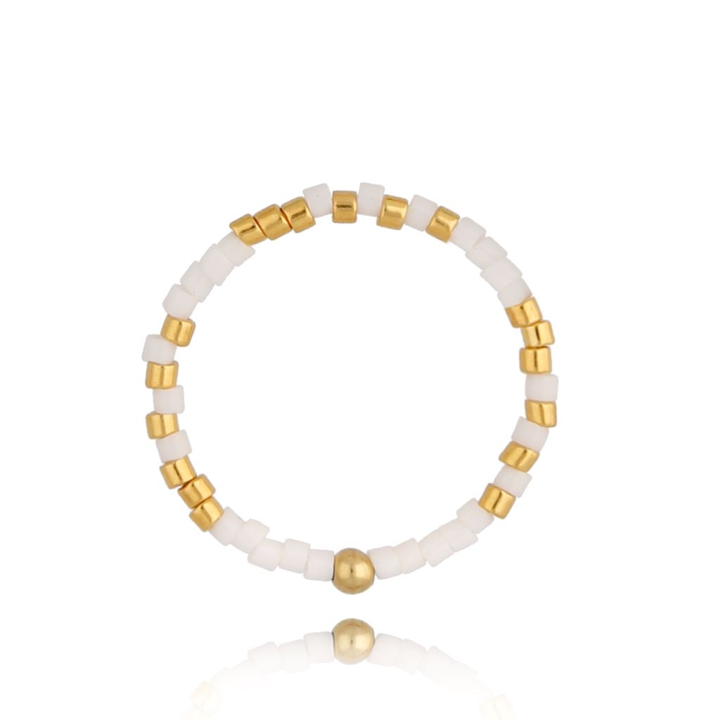 Pierścionek z białymi koralikami Beads PSC0331 - By Dziubeka
