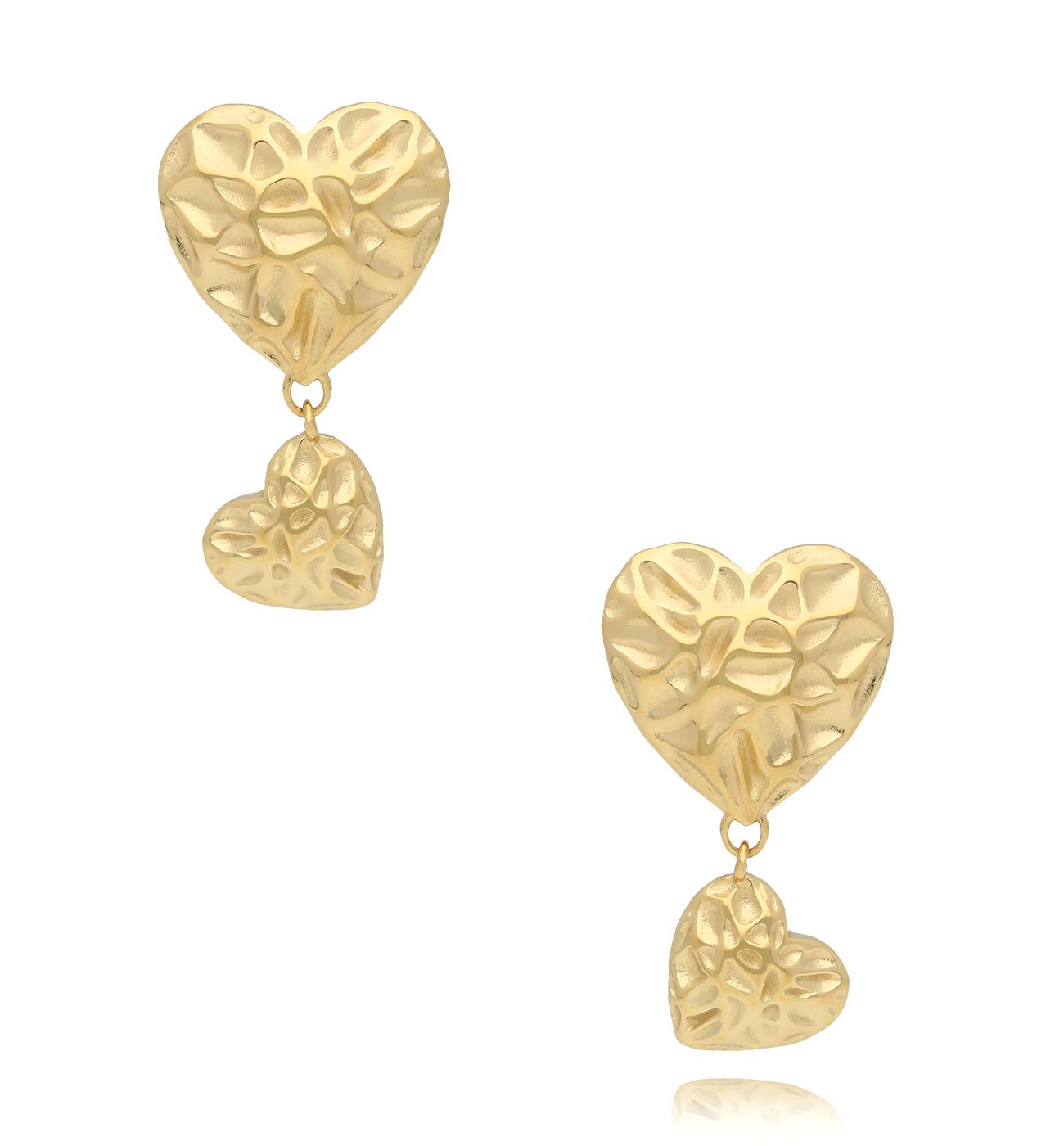 Kolczyki złote serca gniecione Crushed - By Dziubeka