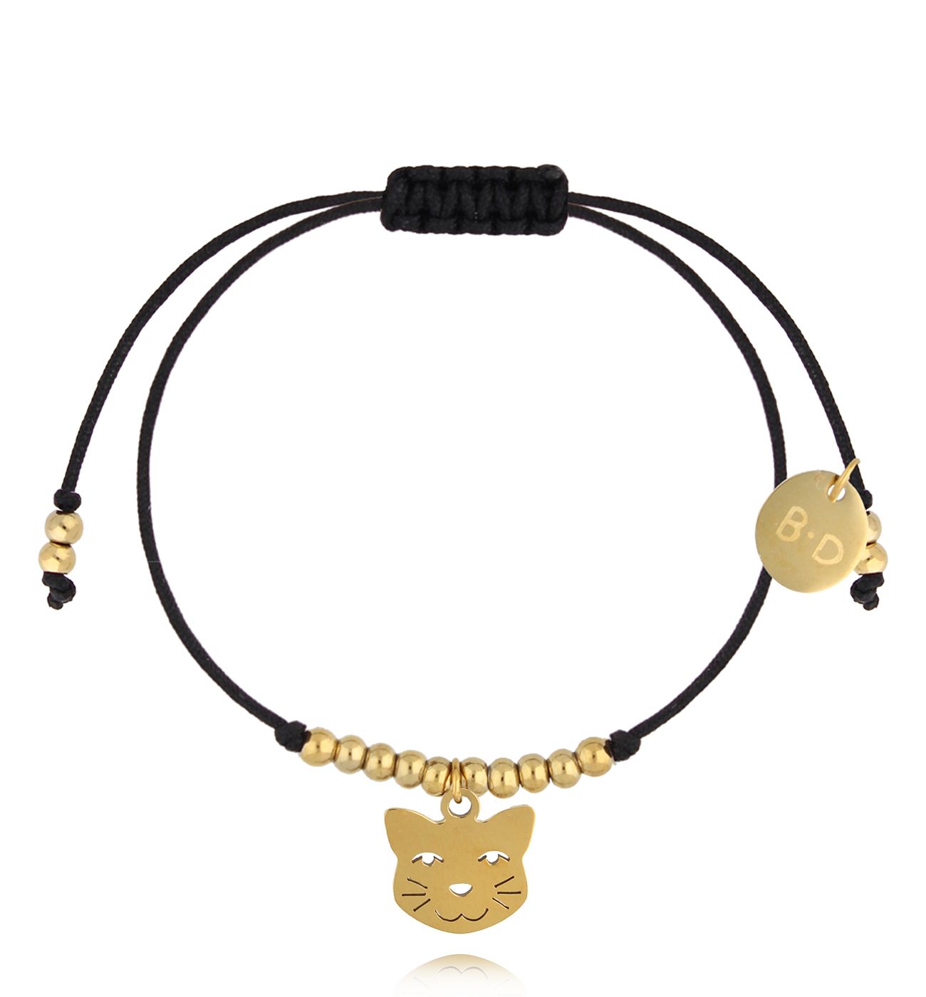 Bransoletka czarna ze złotym kotkiem Dignité BGL0938 - By Dziubeka