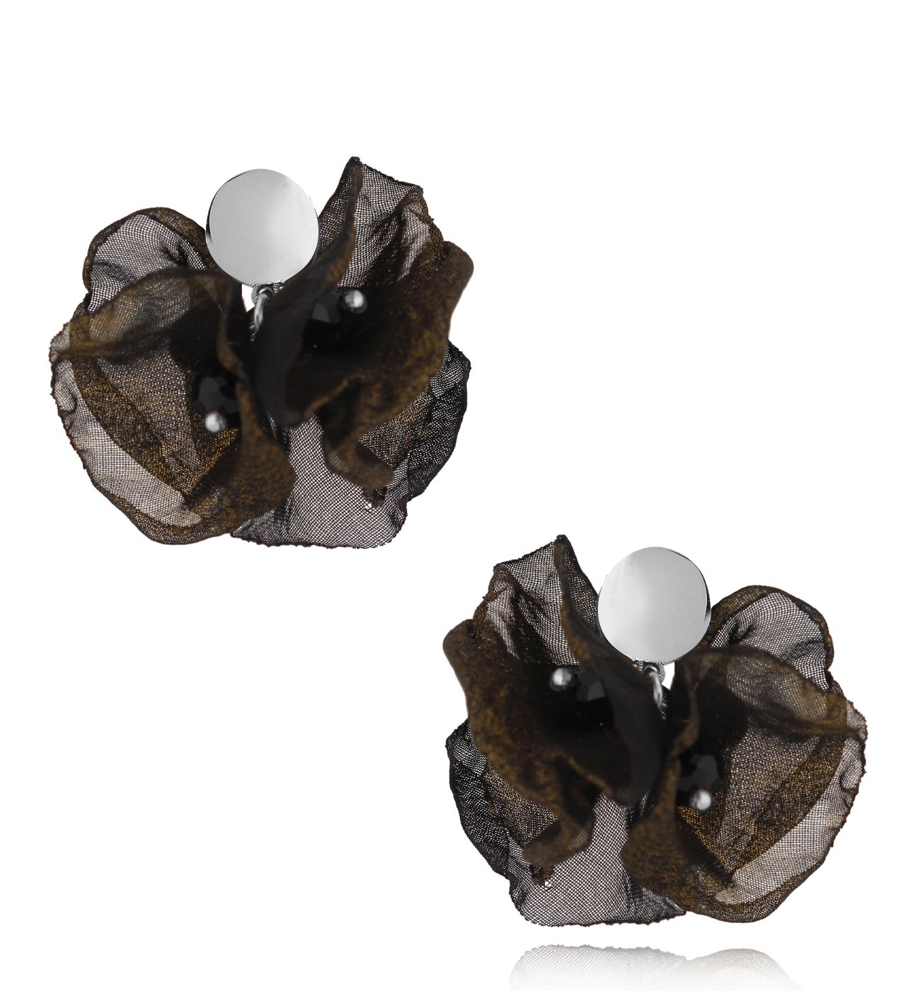 Kolczyki z szyfonu małe czarne połyskujące Nue - By Dziubeka