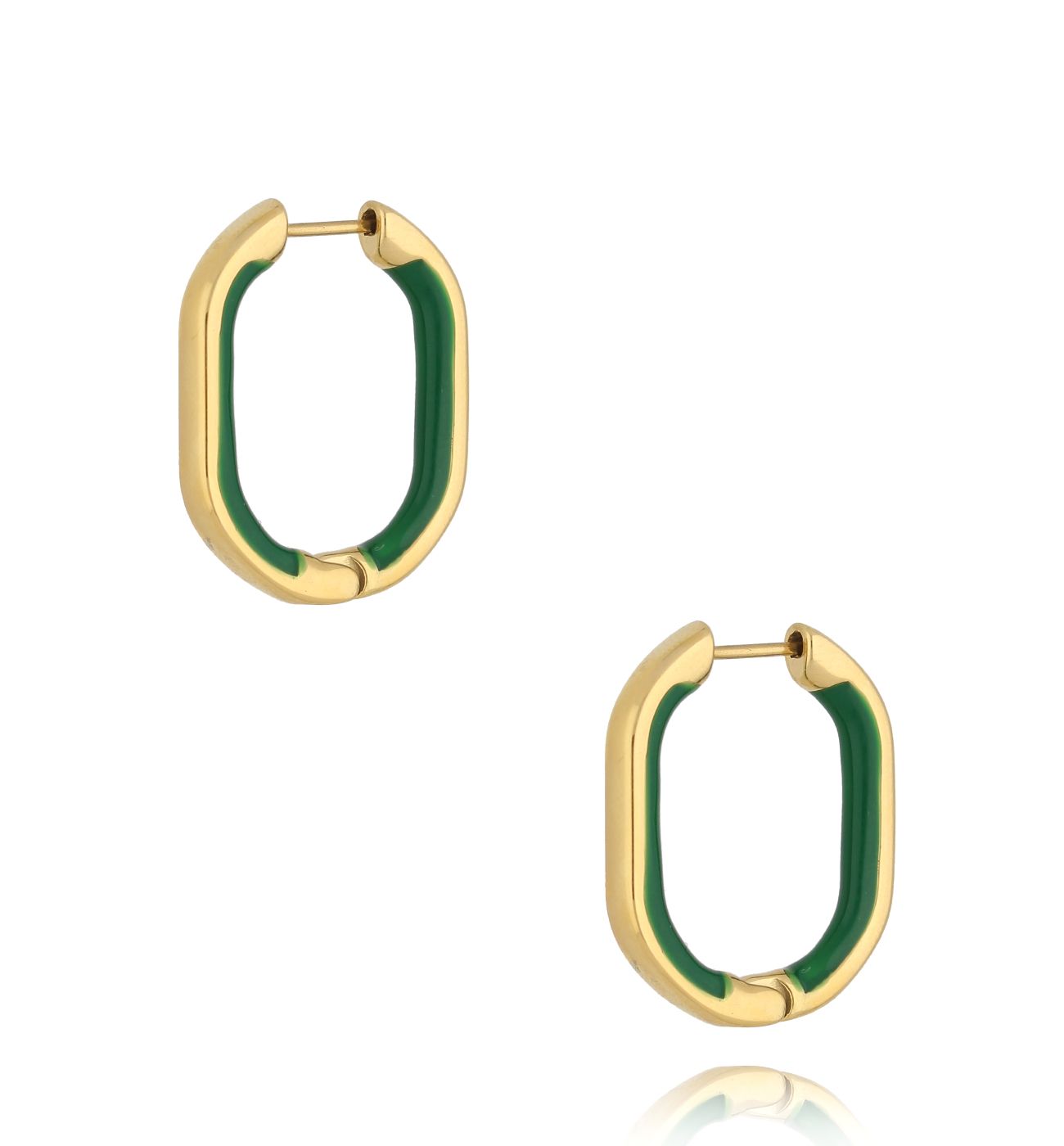 Kolczyki złote z zieloną emalią Tamala - By Dziubeka