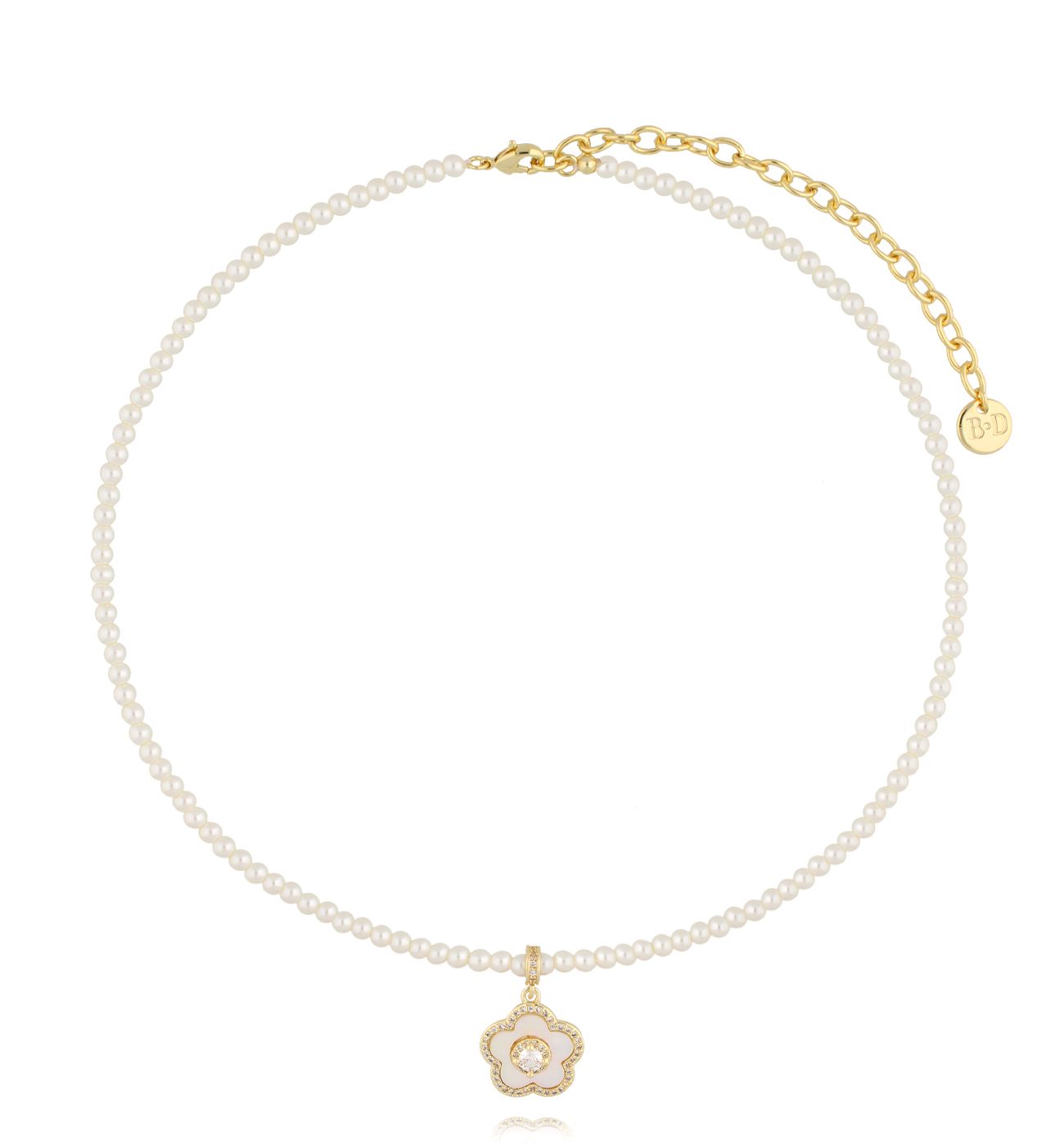 Naszyjnik z perełkami i zawieszką w kształcie kwiatka - By Dziubeka