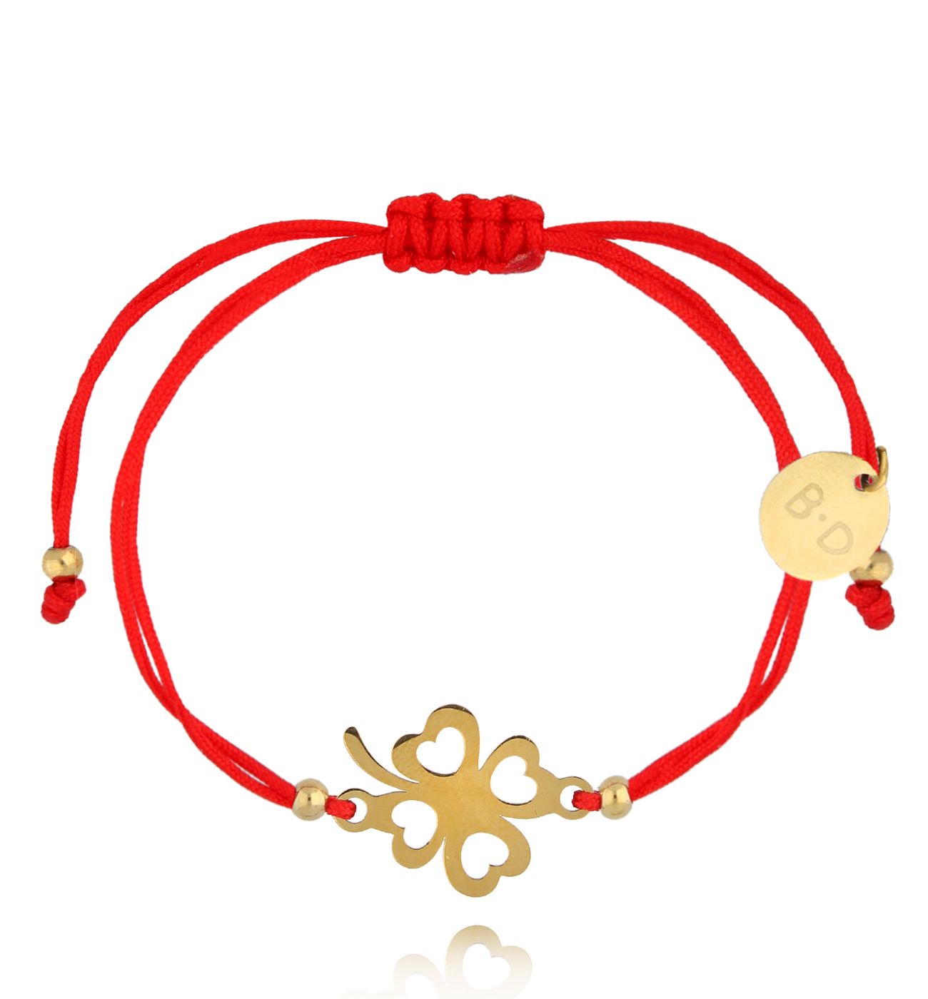 Bransoletka czerwona ze złotą koniczynką Joie BGL0924 - By Dziubeka