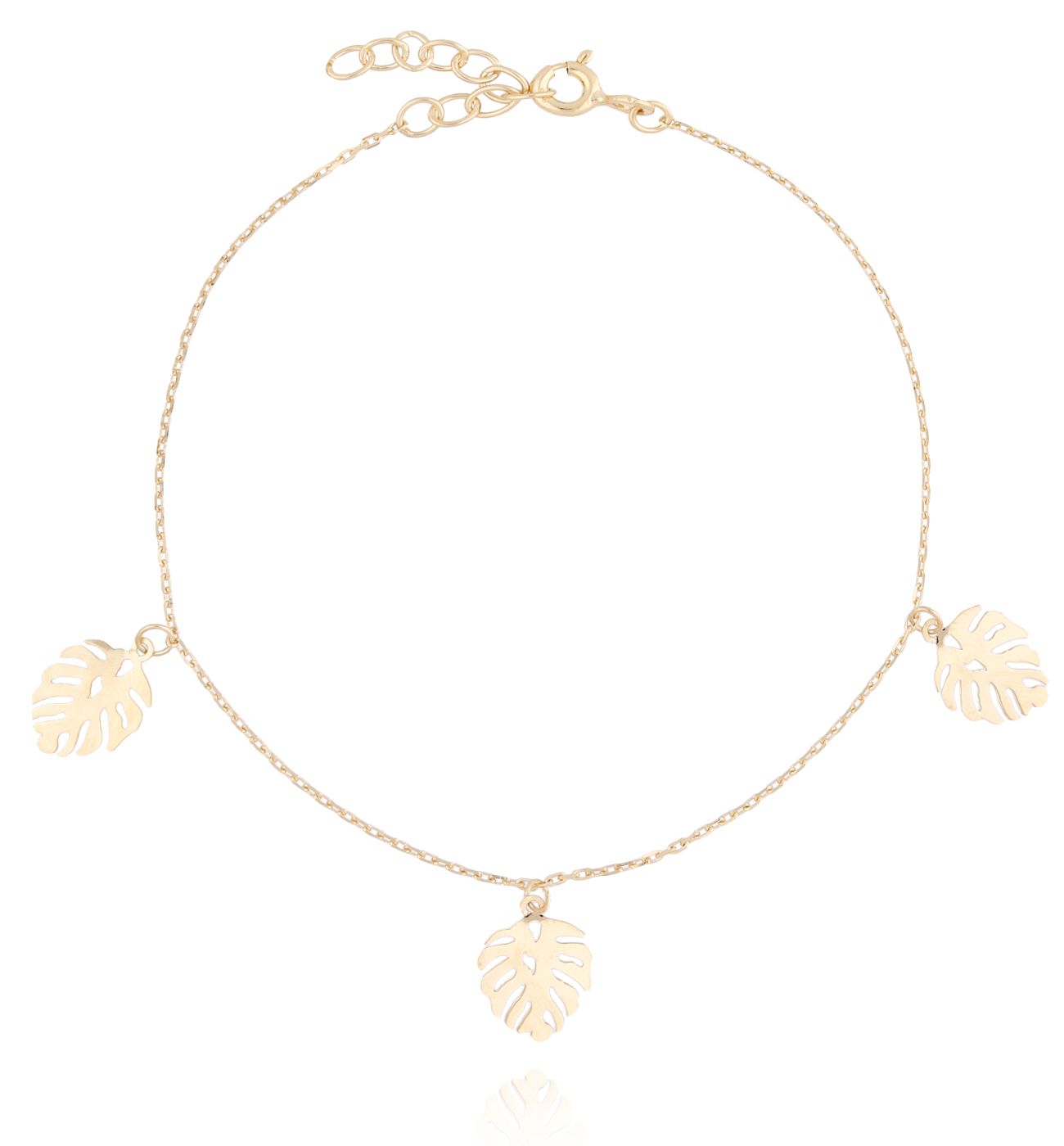 Bransoletka srebrna pozłacana z liśćmi monstery - By Dziubeka