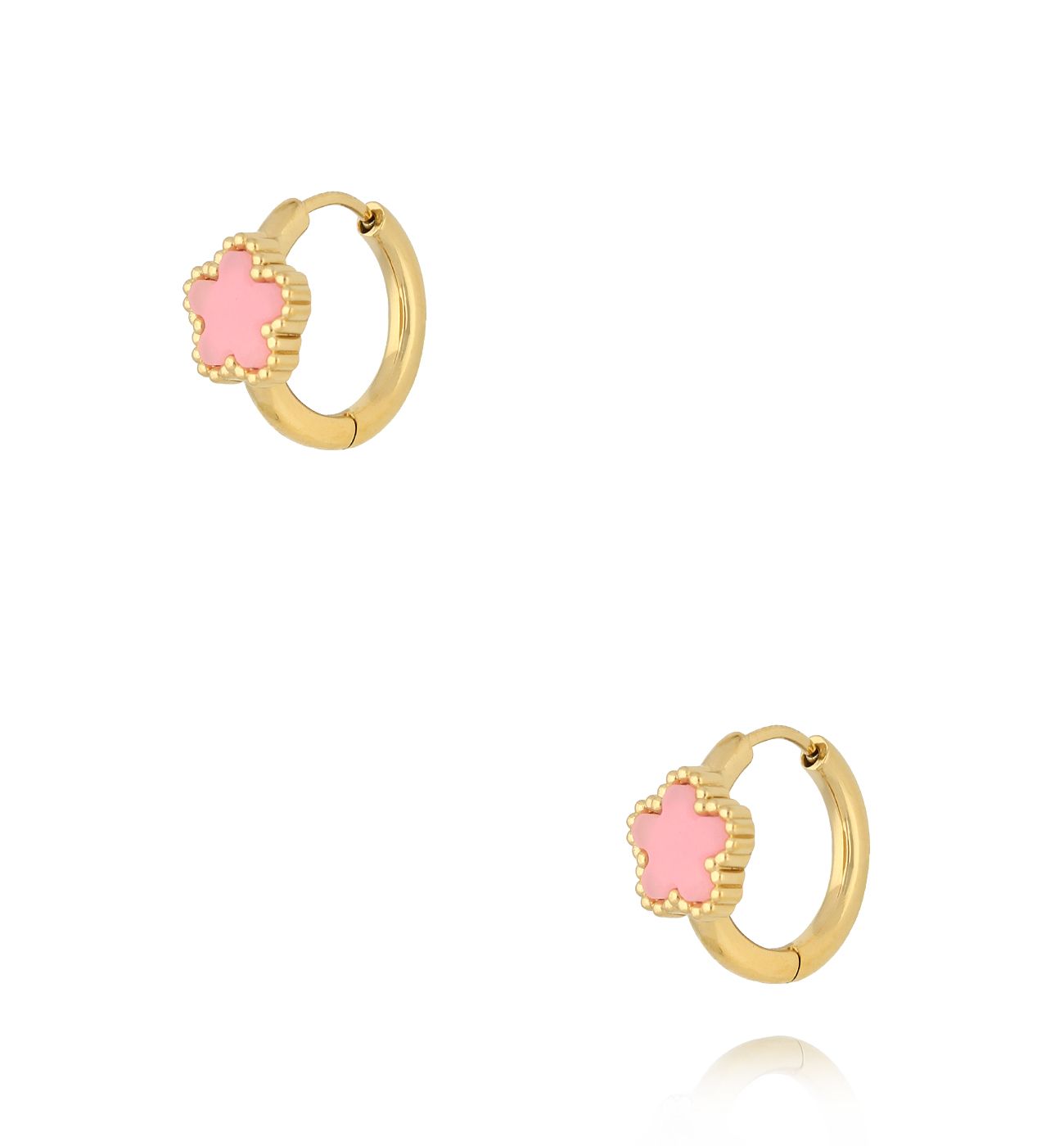 Kolczyki kółka z różowymi kwiatuszkami - By Dziubeka