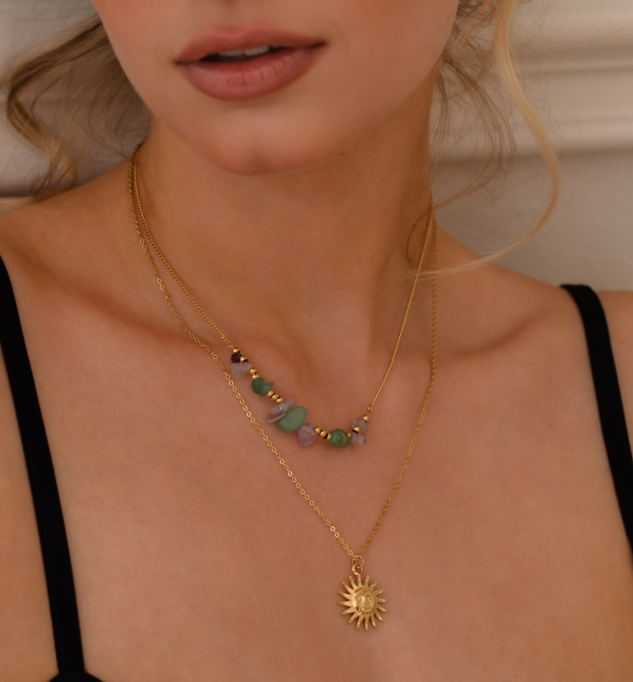 Naszyjnik z ametystami i słońcem - By Dziubeka