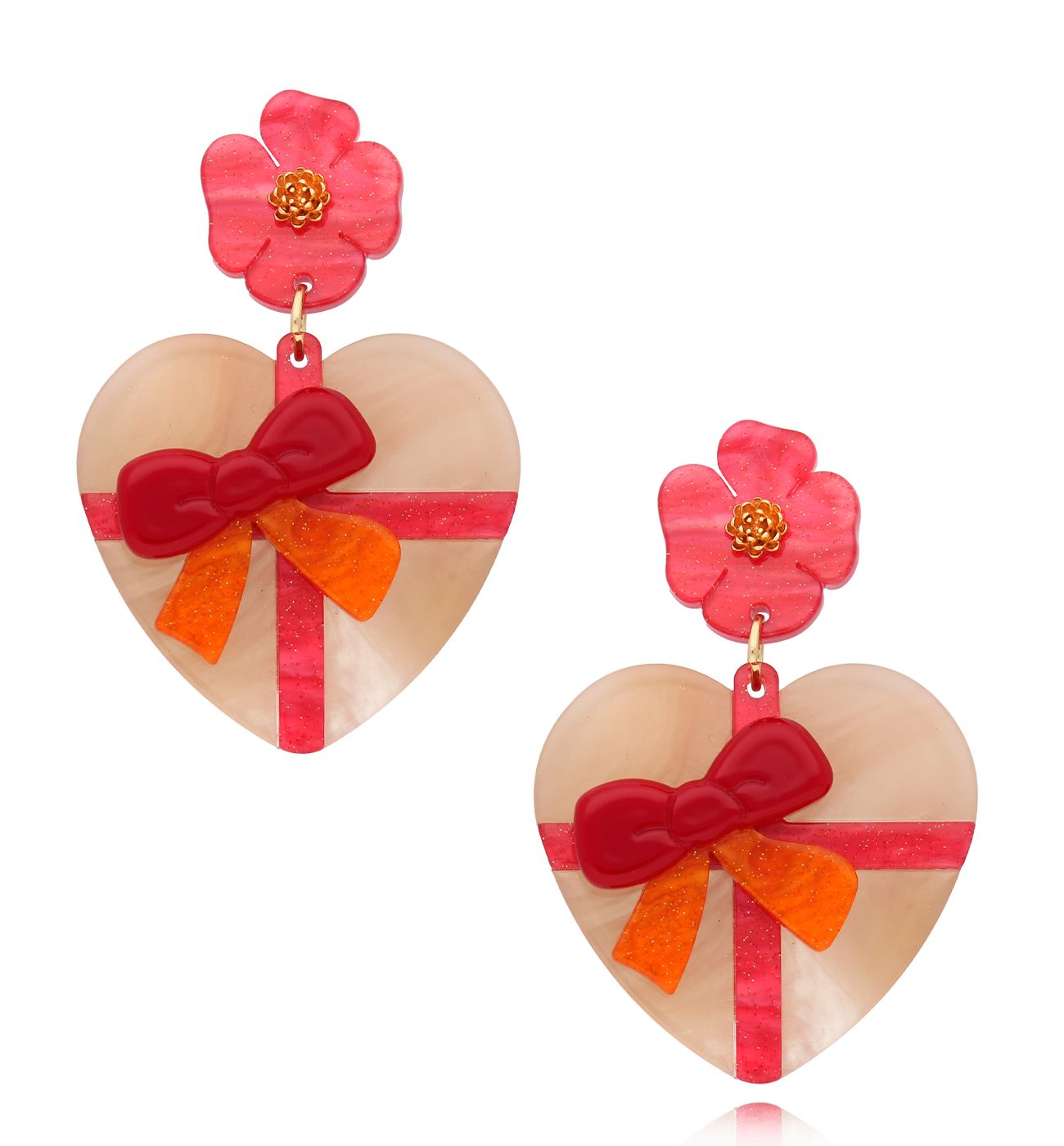 Kolczyki beżowo pomarańczowe z sercami Always Love KZA0248 - By Dziubeka