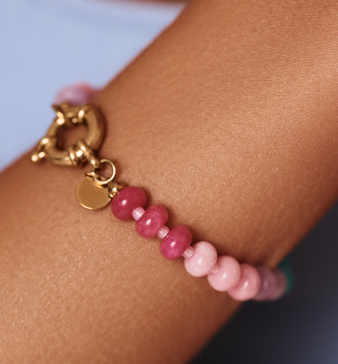 Bransoletka z różowych jadeitów - By Dziubeka