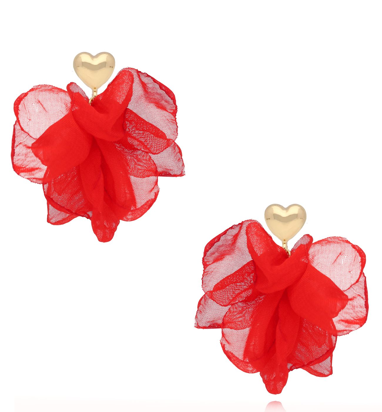 Kolczyki kwiatowe czerwone z sercem - By Dziubeka