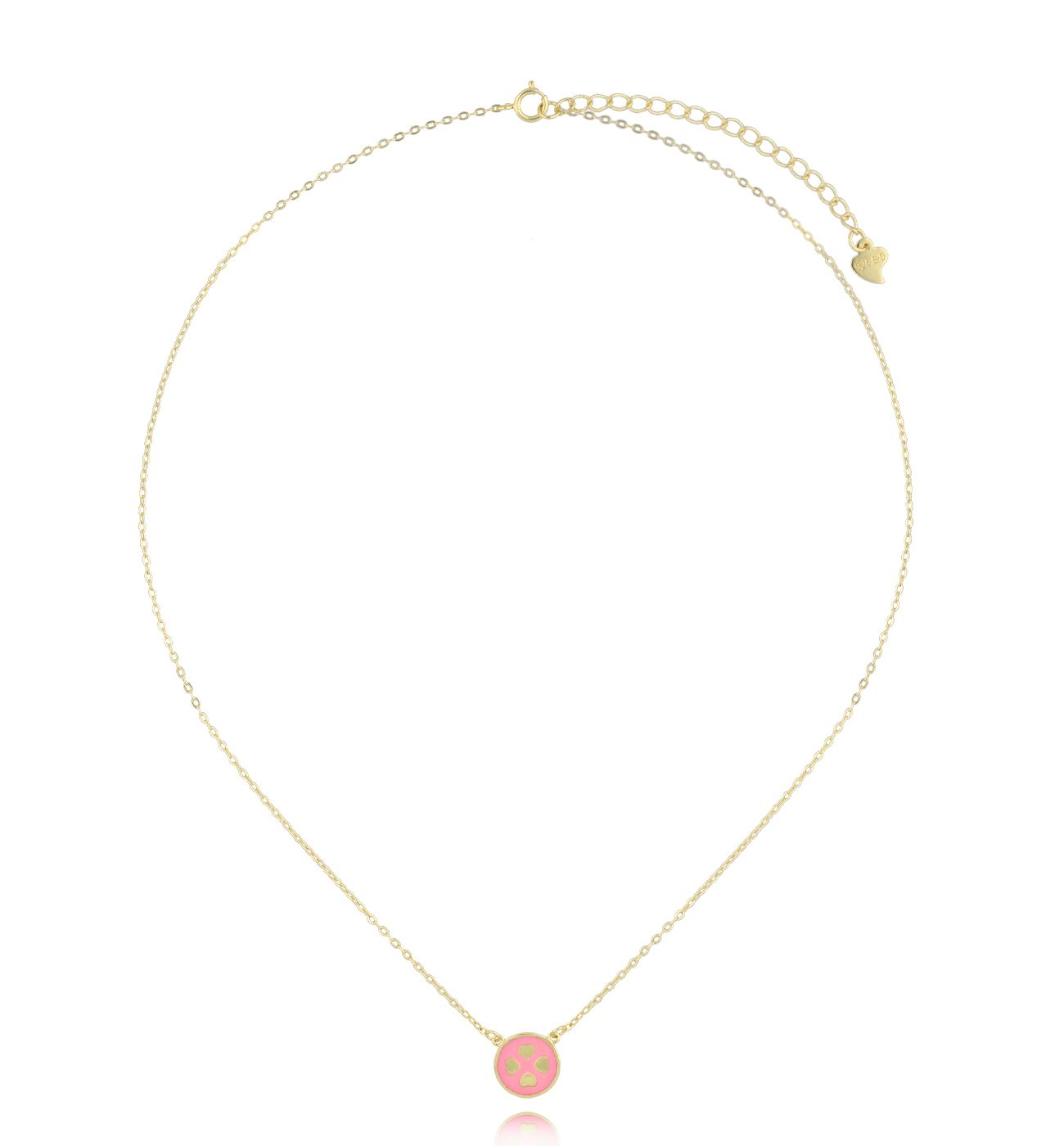Naszyjnik złoty z koniczynką i różową emalią NCA0016 - By Dziubeka