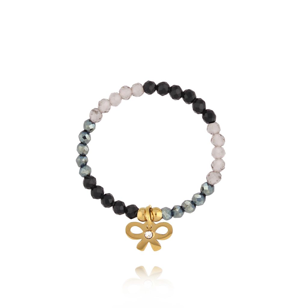 Pierścionek elastyczny z kokardką szary - By Dziubeka