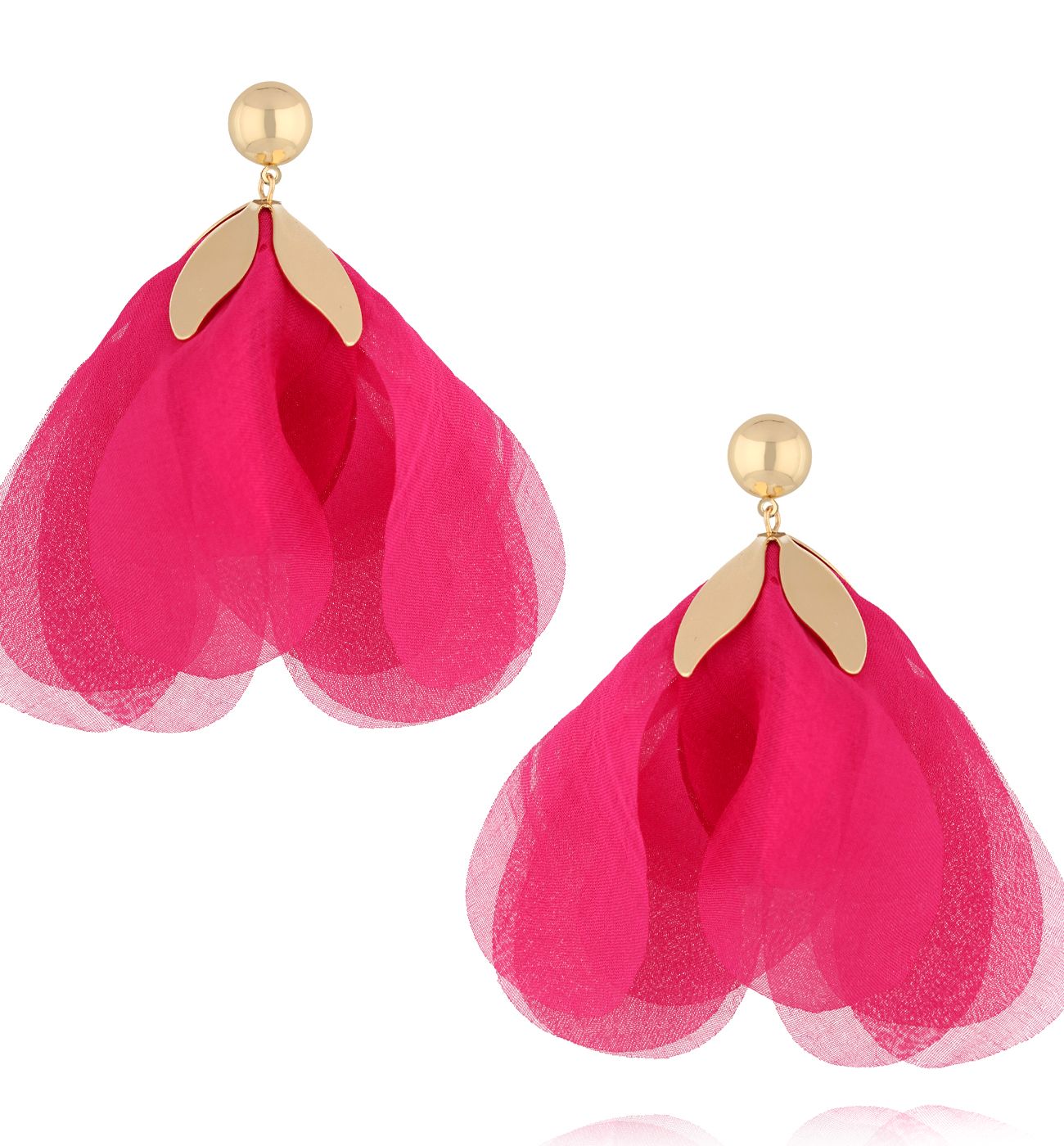 Kolczyki fuksjowe z tkaniną - By Dziubeka