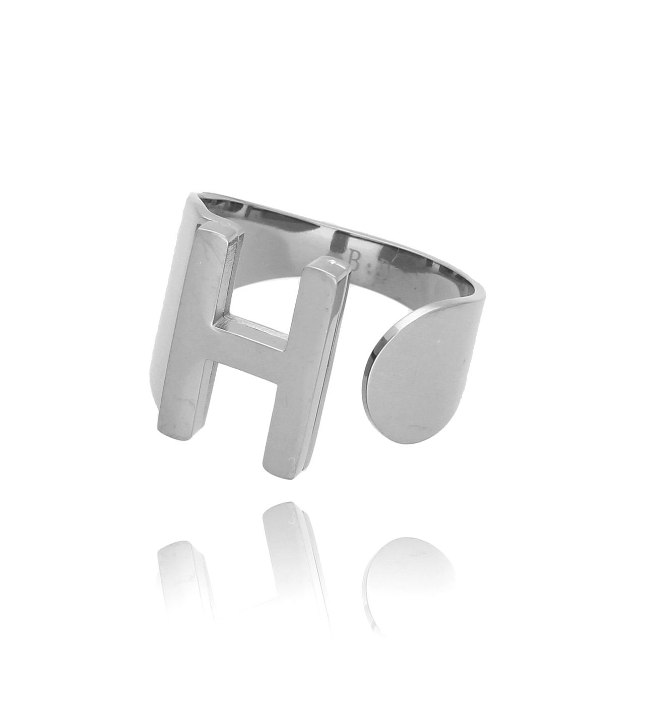 Pierścionek srebrny ze stali szlachetnej z literką H - By Dziubeka