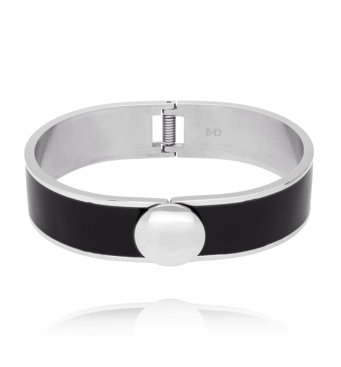 Bransoletka obręcz z czarną emalią - By Dziubeka