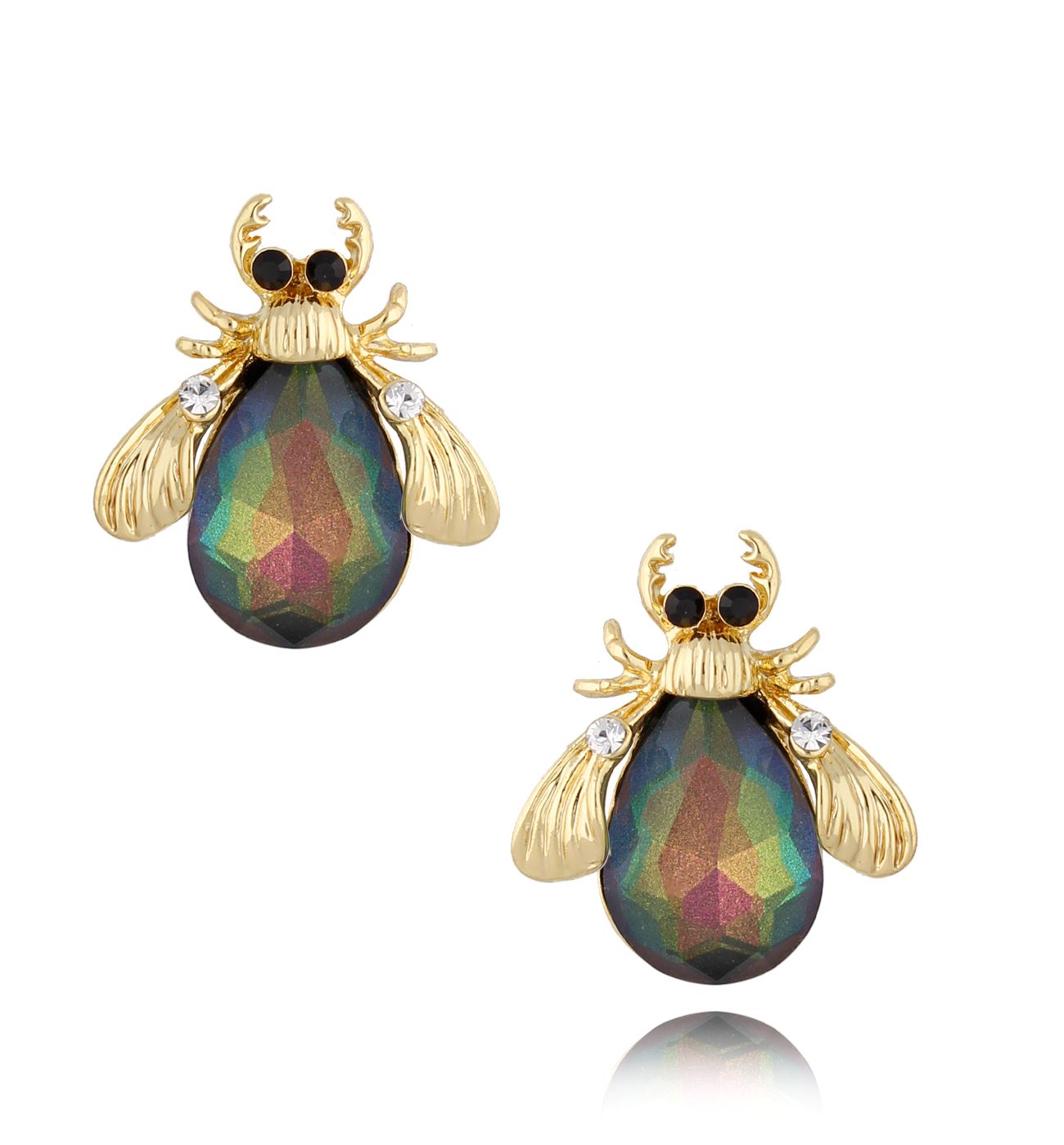 Kolczyki złote z ciemnymi opalizującymi żukami Tina 1 - By Dziubeka