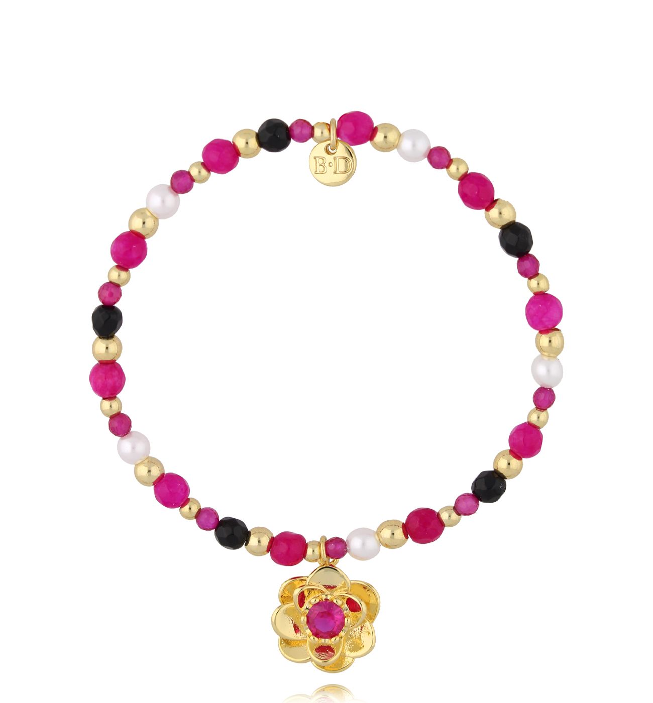 Bransoletka różowa z różą - By Dziubeka