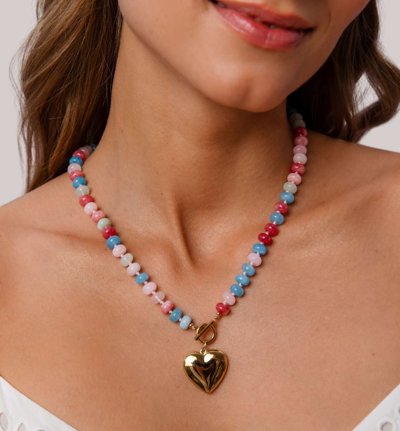 Naszyjnik z sercem i różowymi jadeitami - By Dziubeka