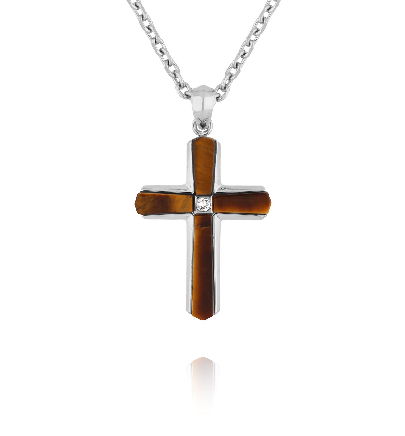 Naszyjnik z krzyżem i tygrysim okiem NMITC0197