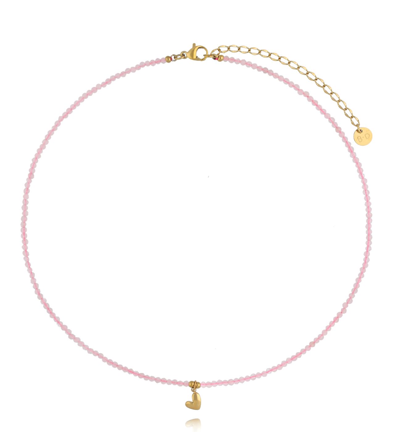 Naszyjnik z kwarcami różowymi i złotym serduszkiem - By Dziubeka