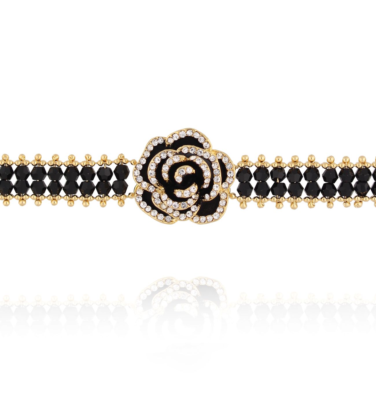 Choker czarny z kwiatem NLU0050 - By Dziubeka