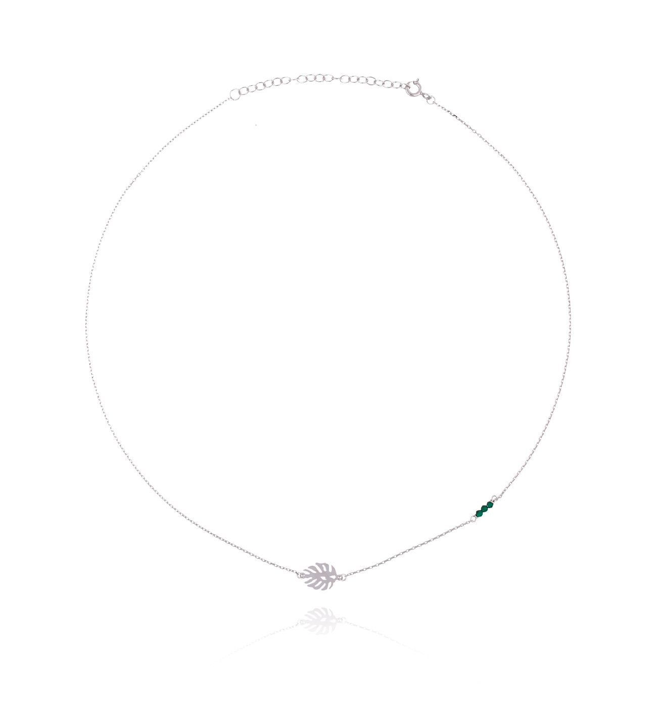 Naszyjnik srebrny z zielonymi onyksami i zawieszką liść Monster - By Dziubeka