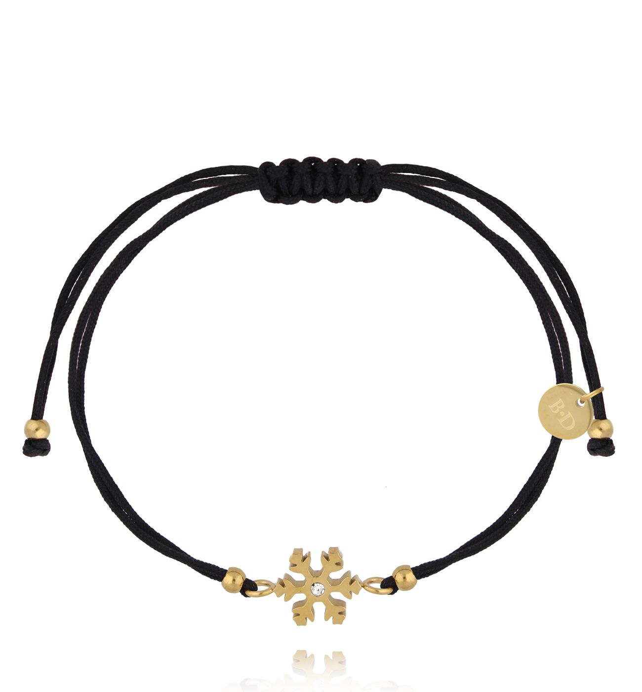 Bransoletka z czarnym sznurkiem i złotą śnieżynką BGL1077 - By Dziubeka