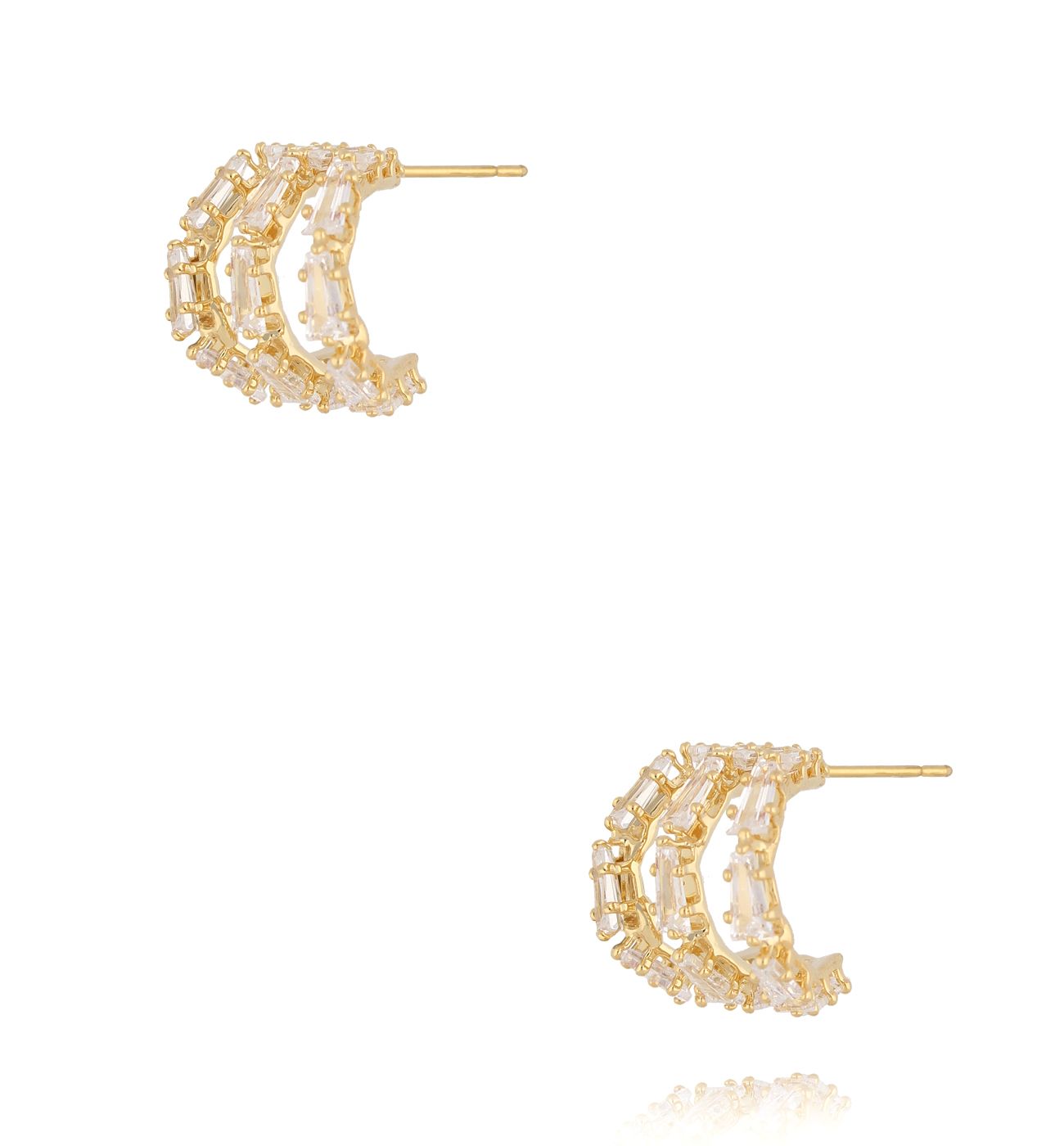 Kolczyki złote z potrójnym pierścieniem cyrkonii - By Dziubeka