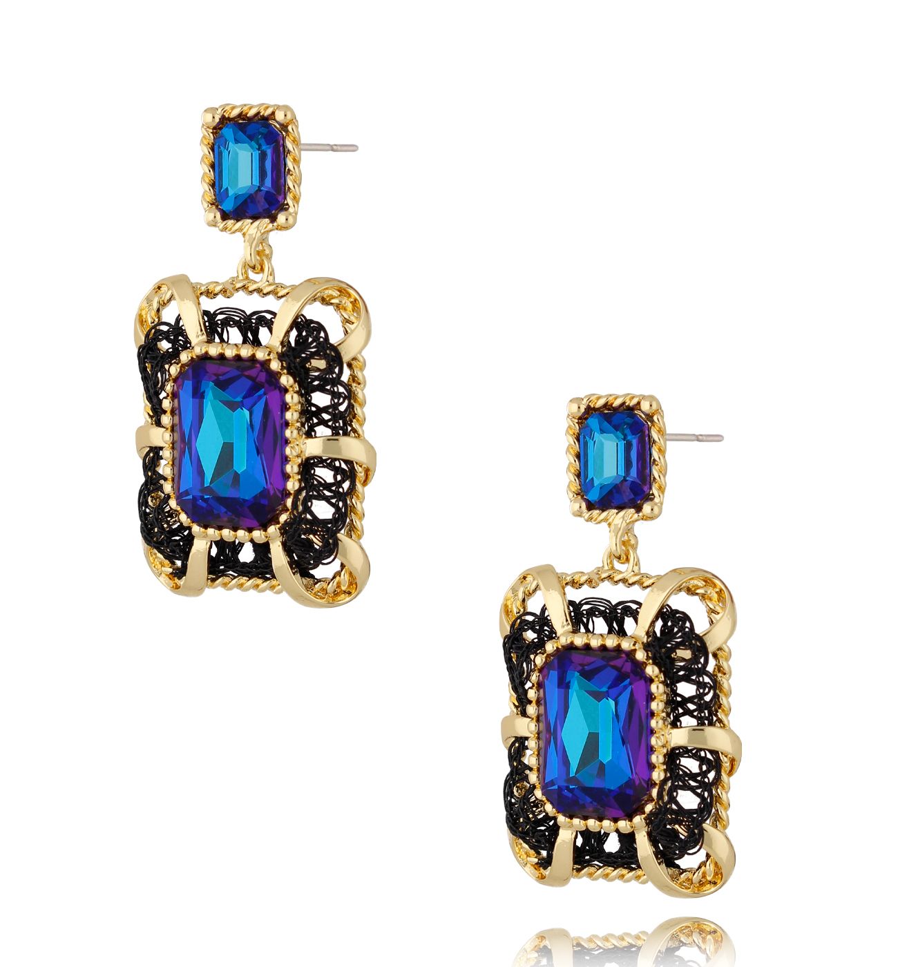 Kolczyki kryształowe granatowe Air - By Dziubeka